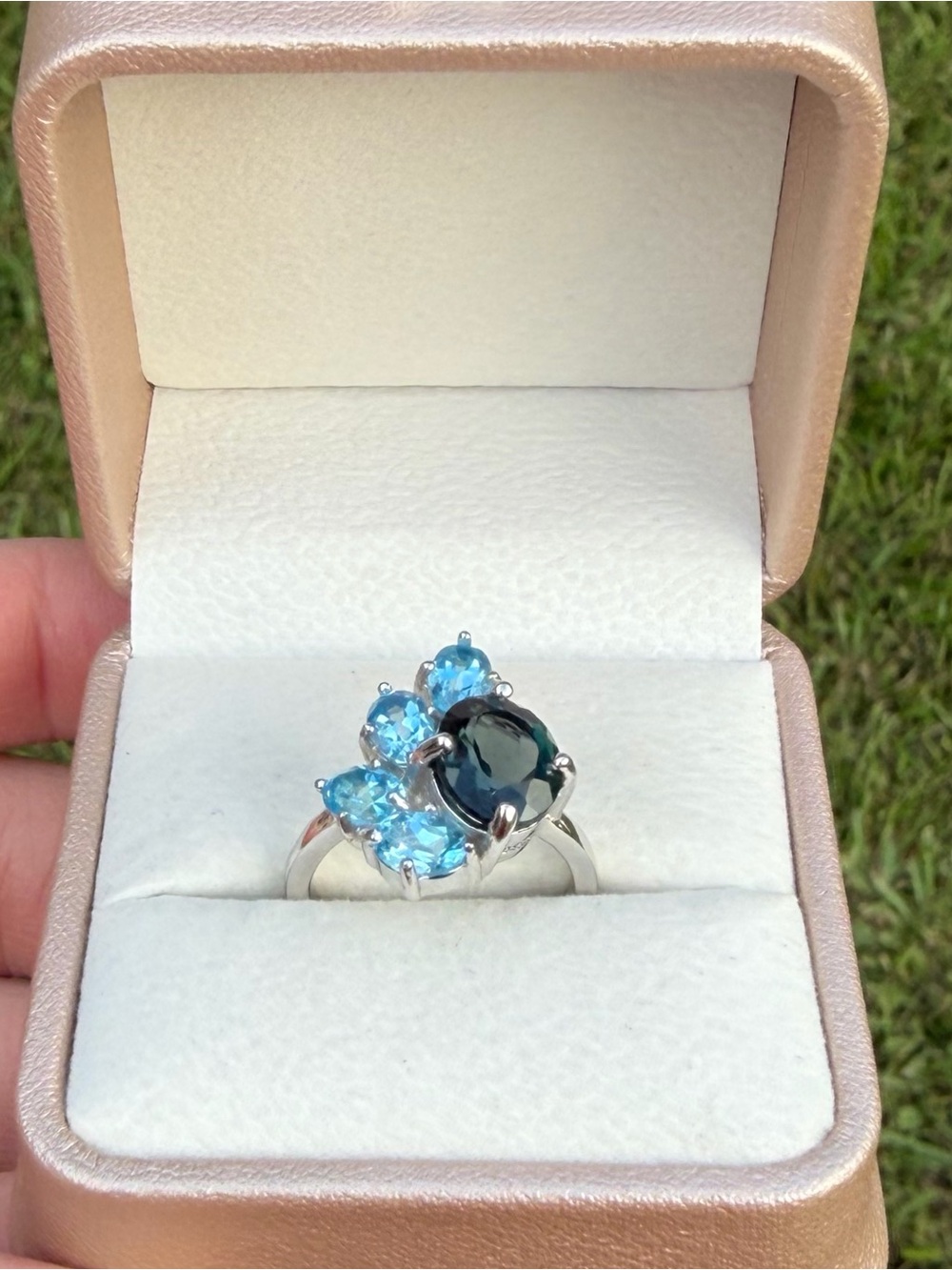 Exquisite Natural 5.22CT London & Swiss Blue Topaz 925 Sterling Silver Ring 6.75